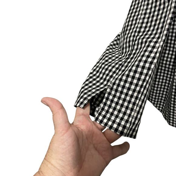 Lands End Womens Size 1X (16W-18W) No Iron Suprima Black White Gingham Plaid - Picture 4 of 10